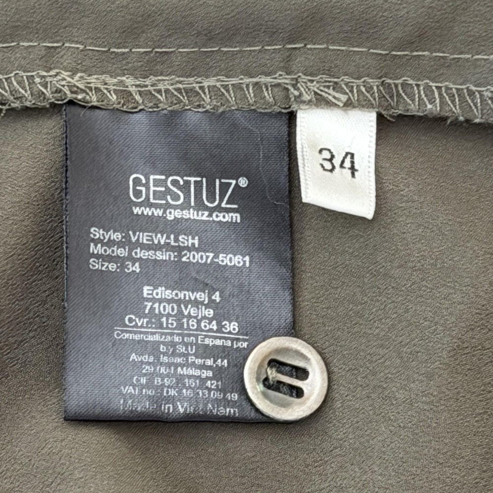 Gestuz Tunic Shirt Womens 34 US 2 Green Sheer Panel Button Utility Army Pockets - Picture 12 of 16